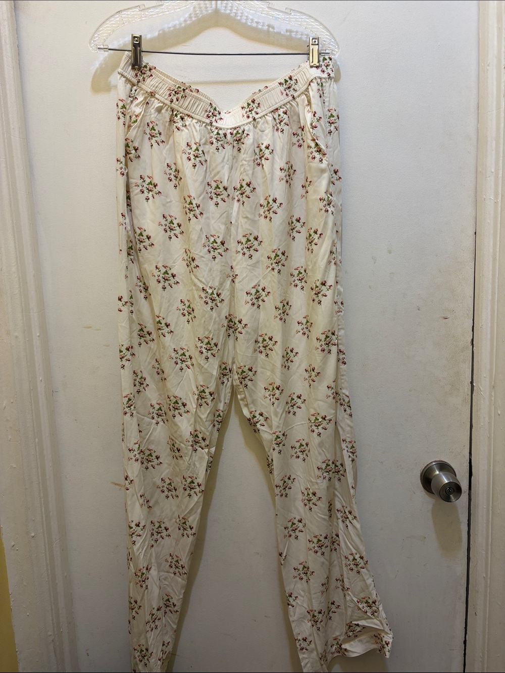 KULE Cream Floral Lounge Pants with Pink & Green Accents